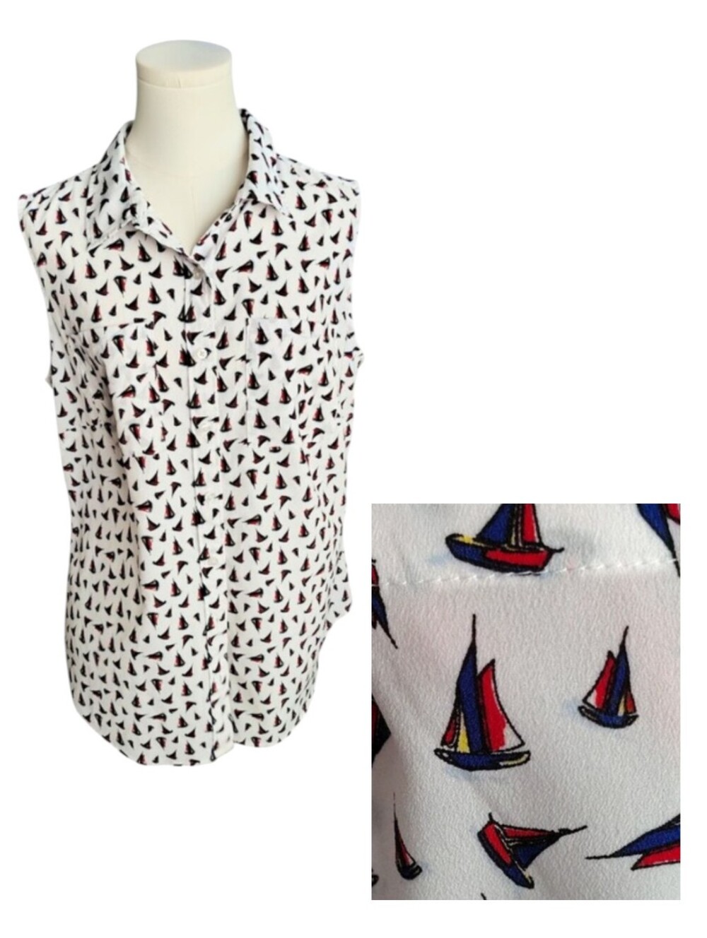 Talbot's White Red Sailing Summer Lightweight Sleeveless Blouse Size 1X Plus